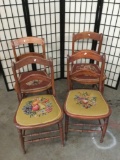4 antique needlepoint seat dining chairs - classic Americana