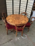 Antique Italian dining table with ornate flower inlay and 6 classic antique dining chairs