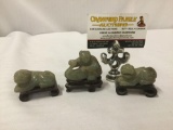 Lot of 3 vintage Chinese Jade statues, 2 dogs and a man with a bird