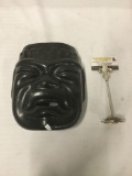 Clayware Chinese Hanging Wall Art Mask - a few chips on the bottom