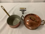 Lot of 2 vintage copper cookware; sauce pan marked: Tagus Chef - made in Portugal