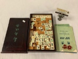 Antique wood case Mah Jong - Chinese Domino Game with instruction booklet