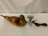 2x vintage wood carvings incl. pintail duck decoy in good cond - signed by artist and small