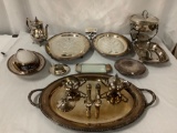 Collection of vintage silver plate home decor, marked; WM Rogers, Crescent, I.S. Co etc