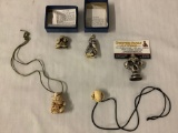 4 small bone carvings - 2 Netsukes (GB) monkey and elephant + 2 small carved necklaces - see pics