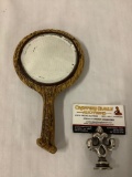 Antique bone handle personal vanity mirror