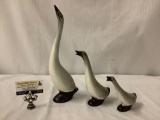 Lot of 3 matching Howard Pierce porcelain geese, bird figurines