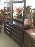 Modern Coaster Furn 9 drawer low boy dresser with mirror - mahogany stain