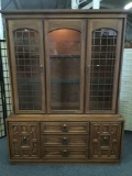 Stanley furniture 2 pc vintage lighted china cabinet hutch