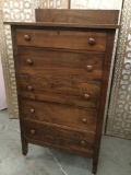 Antique ash 5 drawer dresser with backsplash - classic Americana style as is
