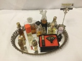 Lot of 13 vintage and modern perfume battles with mirror tray/vanity