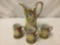 4 Piece Porcelain Pitcher and Mug Handpainted Set, Marked Nippon with Maple Leaf Stamp. 5 and 12