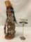 Vintage vinyl sleepy eye doll with stand and Native American beaded leather outfit approx 16x6