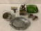 6x mixed lot home decor: green glass, pewter Butterfly Meadow - Lenox, Buck head box, swan candle