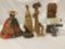 Lot of 6 pieces of folk art. Corn husk Dolls, wood carvings, statues and sculptures. The faces