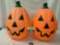 Pair of vintage plastic jack o lantern Halloween yard decorations, no lights