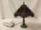 Vintage lamp with glass shade, approx 18 x 14 inches. Needs small bulb, untested.