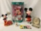 7x Walt Disney Mickey Mouse collectibles- Mattel Holiday Minnie, gumball bank, Applause hand puppet,