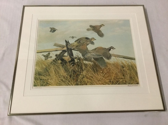The Rail Fence Bob- Whites by Maynard Reece - litho signed and numbered 384/950 in frame