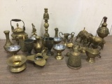 Large Lot of Assorted Brass Items: Cups, Candleholders, Statues, etc. see pics. Tallest is 12 inches