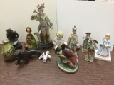 Vintage Porcelain Figures, Wine Makers, Victorian Style, Vase, and Bird Statue. See pics