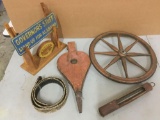 Lot of Americana Art and Decor - Belt, Bellows, Thermometer + More