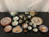 29 piece lot of Asian home decor, tea pot, saucers, Nippon handpainted, Noritake, approx 10 inches