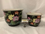 Lot of 2 Asian ceramic planter pots, approx 12 x 9 inches.