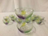 Grape Glass Punch Bowl with 10 glasses and matching bowl.