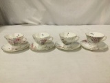 4 Duchess English Bone China Teacups and Saucers. Pattern: Country Gardens by Jenny Rhodes
