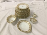 21 pc gold rimmed antique Nippon China set. 2 patterns, largest approx 9 inches.