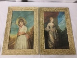 Pair of portrait paintings - small child in the field and Victorian woman by a pillar - nice frame