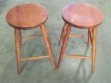 Pair of Vintage Tom Seely Stools with Spindle Legs