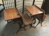 Pair of antique Sears and Roebuck school desks