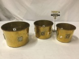 3x matching vintage brass Asian style planter pots, approx 8x6 inches