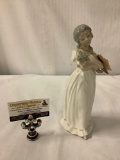 Tengra porcelain figurine, girl with cat, w/ tag, hand made in Spain, approx 10x5 inches
