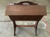 Antique wood sewing box / flip top standing cabinet, approx 19x22x12 inches.