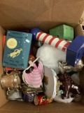 Open box lot - Mary Poppins book, foo dog, plush toys, barber pole coin bank, collectibles and more