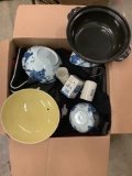 Open box lot - Asian home decor, bag, wet suit, collectibles and more approx 18x24x18 inches