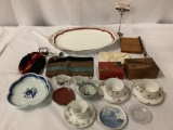 Lot of vintage home decor ladies purses Kodak trimming board Asian boxes tea cups and more