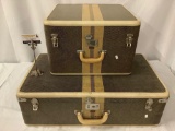 Pair of matching antique suitcases, monogrammed AAB, largest approx 17x29x9 inches. One is locked.