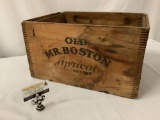 Antique produce wood crate Old Mr Boston Apricot Nectar approx 14x19x11 inches