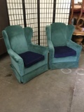 2 vintage green and blue wing back arm chairs. Measures approximately 41x34x27 inches