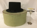 Antique wool/rayon black hat - Benay-Albee Novelty Co. INC. with hat box, approx 11 x 6 inches.