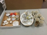 Lot of China Cups, Serving Platter, Lids + Teapot