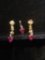 Vintage 10k gold heart shaped ruby necklace & earrings - no chain 5 g total weight