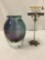 Cut glass multicolor vase w/ an oviod body ending on a tapered base - artist unknown
