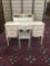 White painted provincial style vanity desk with 5 drawers and wall hanging mirror - as is