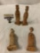 Lot of 4 primitive/ old antique ceramic figure statues, 2 have broken at the neck
