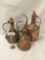 Collection of 3 antique hammered single handled copper ewers